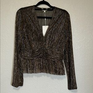 Parker Sheer Gold/Silver Metallic V-Neck Blouse